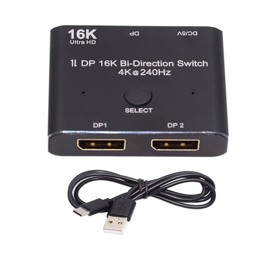 DP-030-16K DP DisplayPort 2.0 Bi-Direction 2x1 Switch Hub Support HDCP SST Extended 16K / 60hz 4K / 240hz Converter