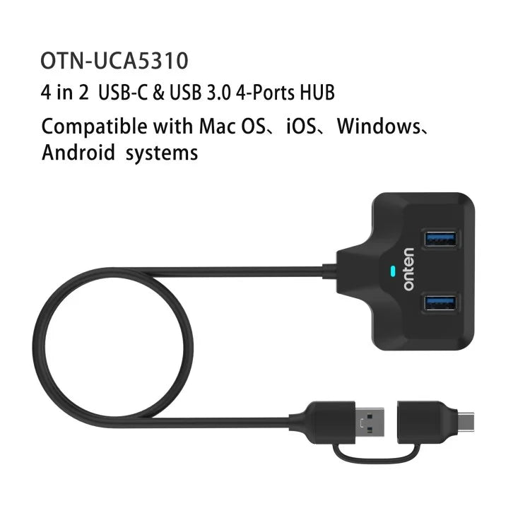 ONTEN OTN-UCA2310 USB3.0+USB2.0 4 Ports Type-C Hub with 0.5m Cable