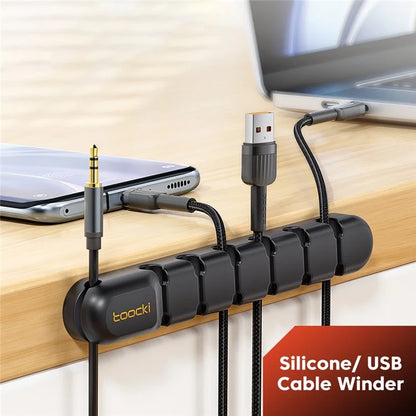 TOOCKI 7-Slot Computer Cable Clip Silicone Cord Holder Organizer