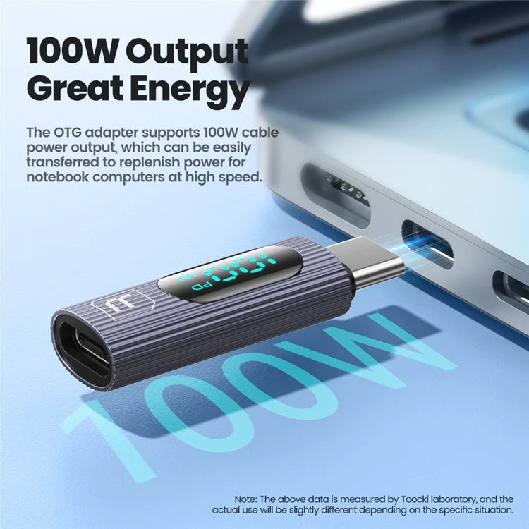 TOOCKI TQ-OTG07 Type-C Male to Type-C Female 100W Digital Display Adapter