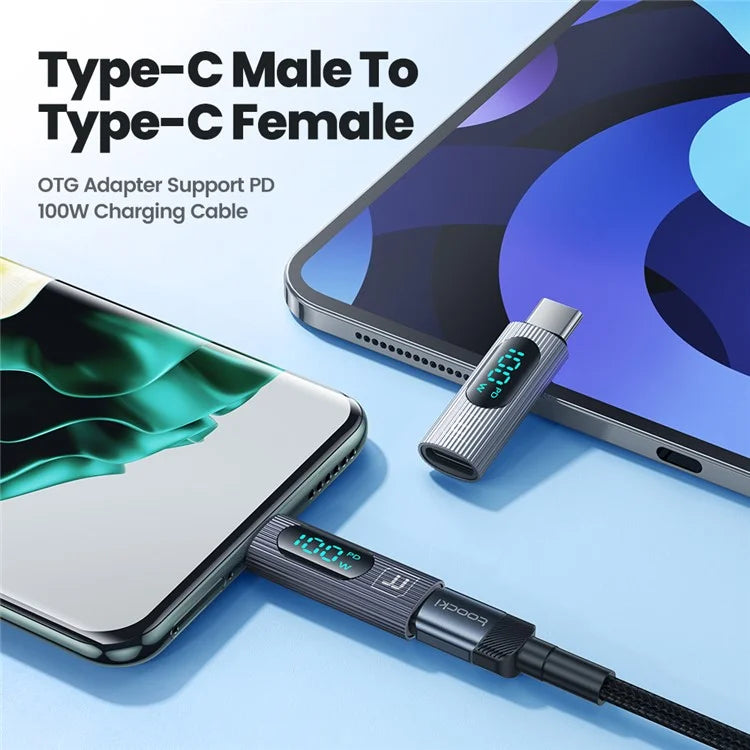 TOOCKI TQ-OTG07 Type-C Male to Type-C Female 100W Digital Display Adapter