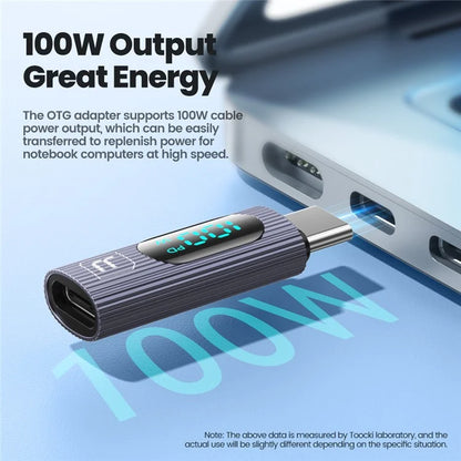 TOOCKI TQ-OTG07 Type-C Male to Type-C Female 100W Digital Display Adapter
