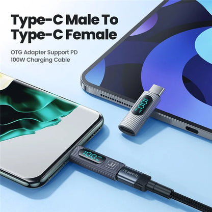 TOOCKI TQ-OTG07 Type-C Male to Type-C Female 100W Digital Display Adapter