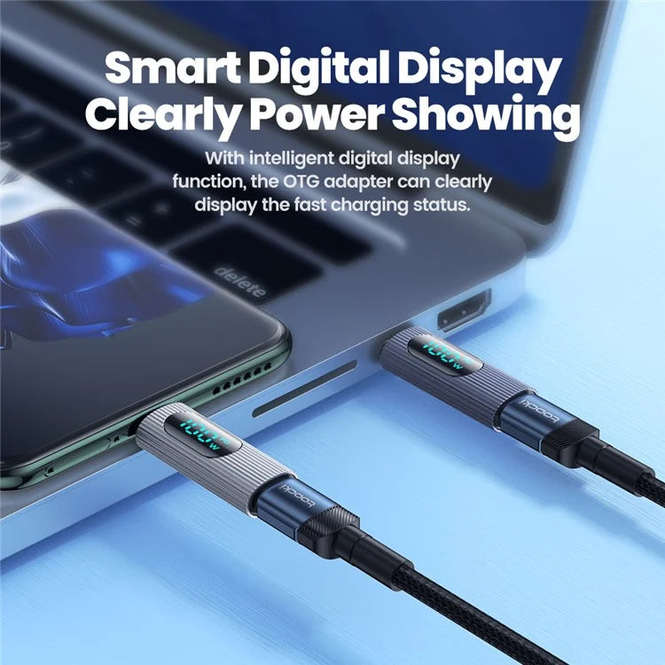 TOOCKI TQ-OTG07 Type-C Male to Type-C Female 100W Digital Display Adapter