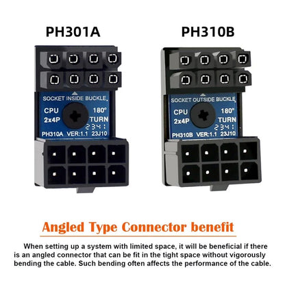 PW-053 2Pcs / Set ATX 8P EPS Male to Female 360 Degree Up+Down Angled Power Adapter for CPU 12V