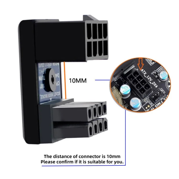 PW-053 2Pcs / Set ATX 8P EPS Male to Female 360 Degree Up+Down Angled Power Adapter for CPU 12V