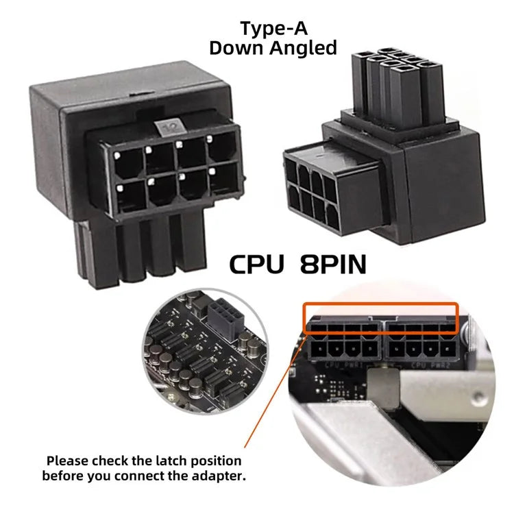 PW-054 2Pcs / Set ATX 8P EPS Male to Female 90 Degree Up+Down Angled Power Adapter for CPU 12V