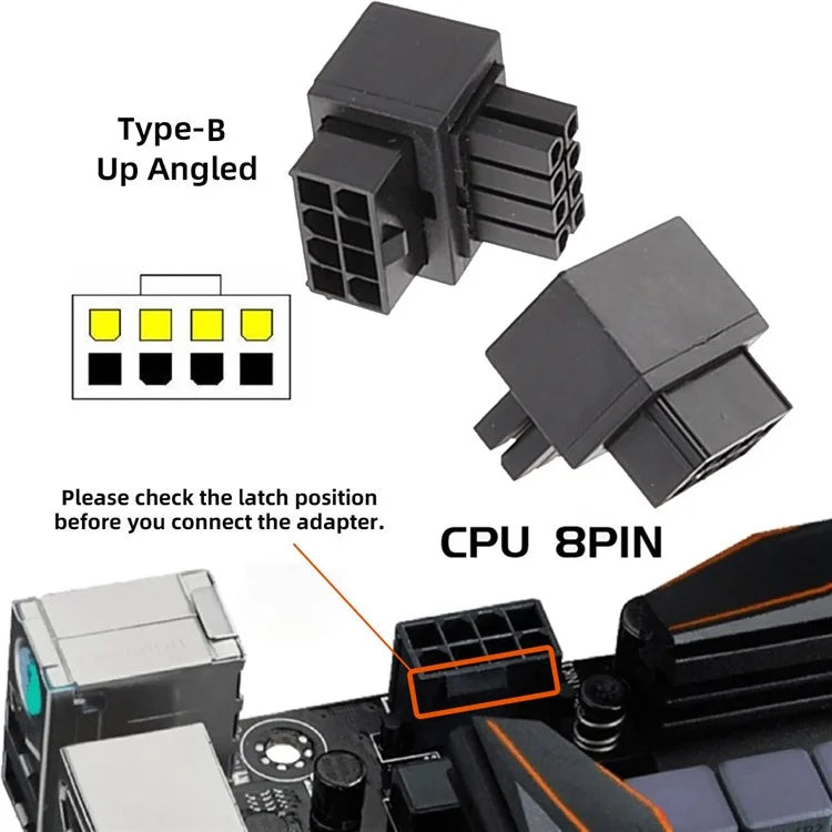 PW-054 2Pcs / Set ATX 8P EPS Male to Female 90 Degree Up+Down Angled Power Adapter for CPU 12V