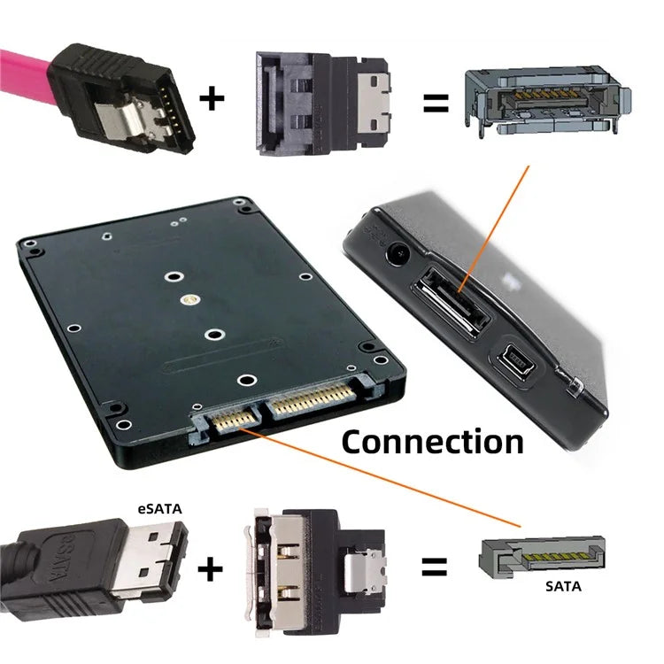 SA-082 2Pcs / Set SATA 7Pin Male to ESATA Female & External ESATA to SATA Adapter Extender for SSD Disk