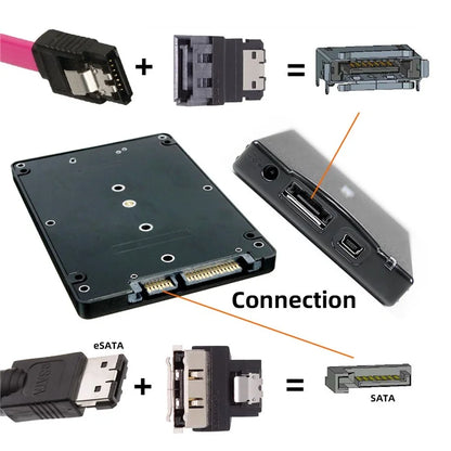 SA-082 2Pcs / Set SATA 7Pin Male to ESATA Female & External ESATA to SATA Adapter Extender for SSD Disk