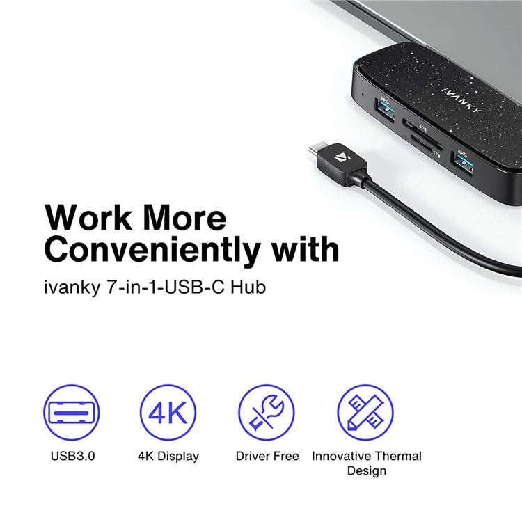 IVANKY VCA03 Type-C Hub Adapter to PD+3xUSB 3.0+HD 4K Output+2 Card Reader Slots