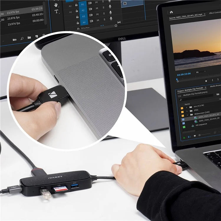 IVANKY VCA03 Type-C Hub Adapter to PD+3xUSB 3.0+HD 4K Output+2 Card Reader Slots