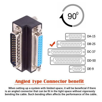 DB-008-UP DB-25PIN Up 90-Degree Angled DSUB Parallel LPT AES / EBU 25-Pin Male Screw to Female Nut Adapter