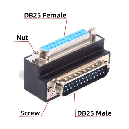 DB-008-DN DB-25PIN Down 90-Degree Angled 25-Pin DSUB Male Screw to Female Nut Connector