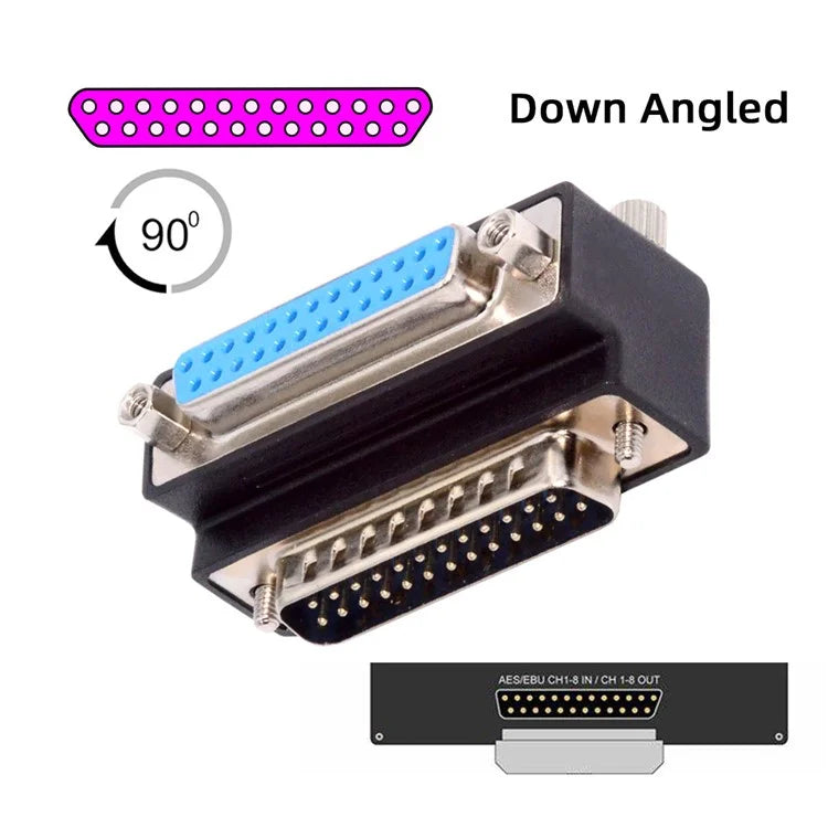 DB-008-DN DB-25PIN Down 90-Degree Angled 25-Pin DSUB Male Screw to Female Nut Connector