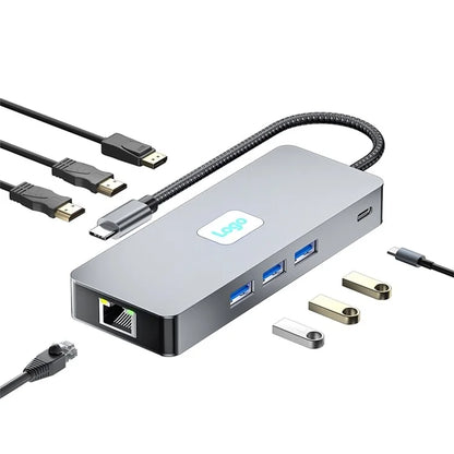 BYL-2401 8-In-1 USB-C to DisplayPort HD 4K Docking Station Adapter PD 100W Ethernet Connector