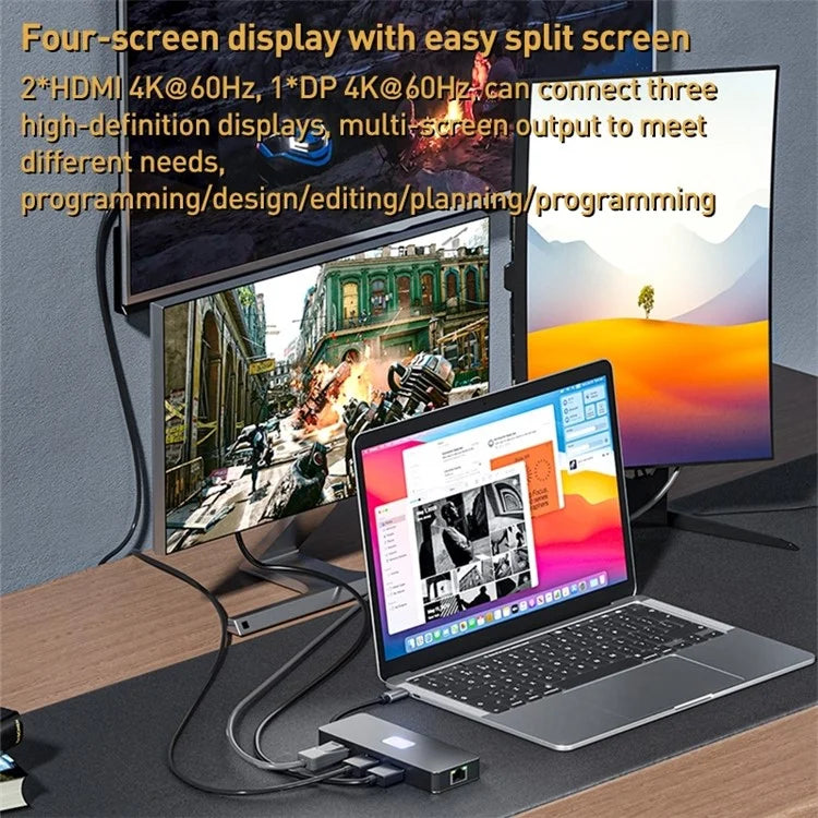 BYL-2401 8-In-1 USB-C to DisplayPort HD 4K Docking Station Adapter PD 100W Ethernet Connector