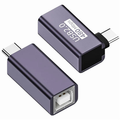 U2-010-CM 2Pcs / Set USB 2.0 B Type Female to Type-C Male Angled + Straight Extension Adapter for Printer Phone Disk
