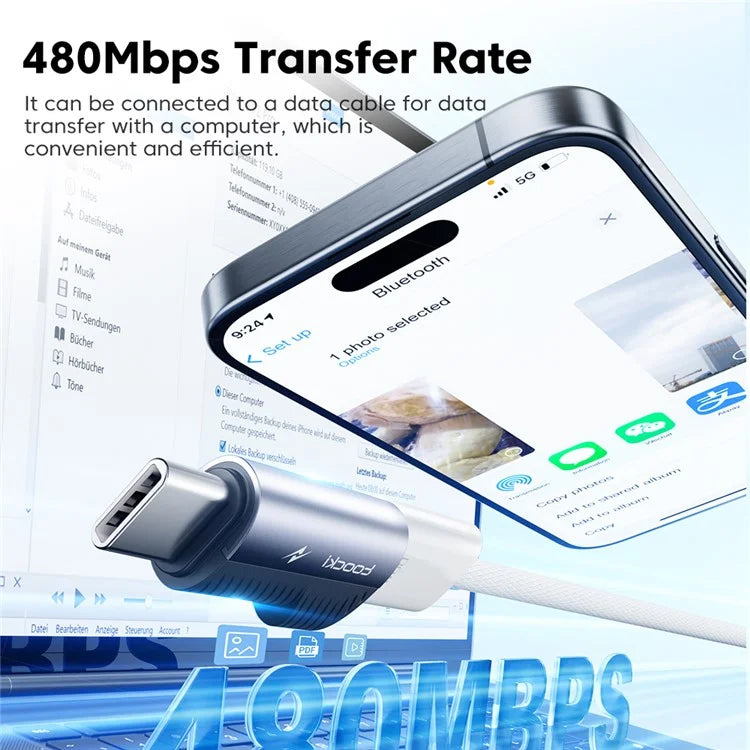 TOOCKI TQ-OTG11 USB-C Male to iP Female 60W Data Adapter 480Mbps Data Transmission