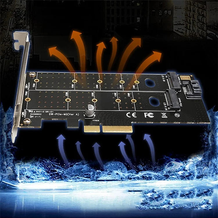 TXB044 110mm M Key + B Key Double Adapter Card Pcie to M.2 Nvme SSD NGFF Adapter Card