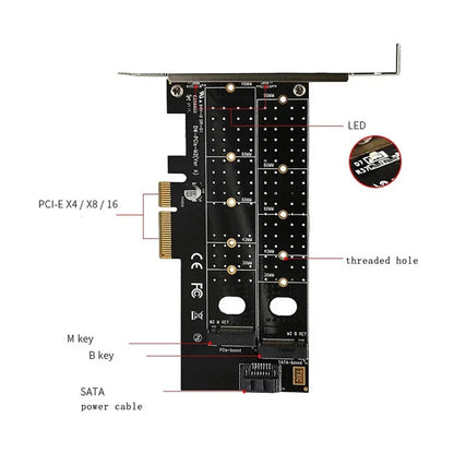 TXB044 110mm M Key + B Key Double Adapter Card Pcie to M.2 Nvme SSD NGFF Adapter Card