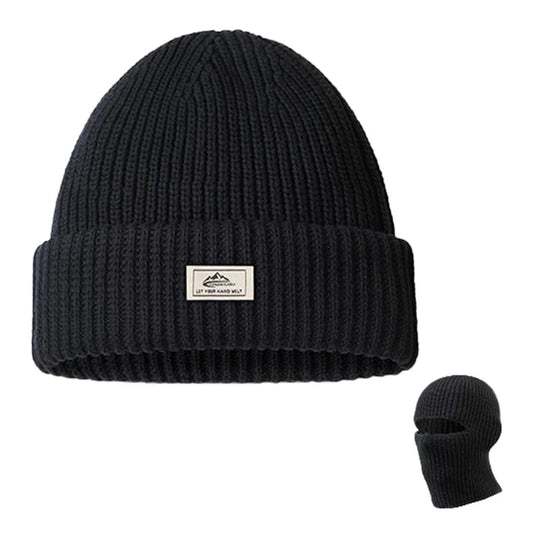 GOLOVEJOY DMZ81 Winter Combed Cotton Men Hat Elastic Knitted Warm Beanie Cap Face Mask - Black