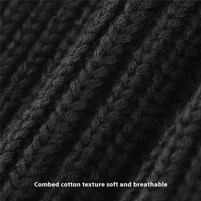GOLOVEJOY DMZ81 Winter Combed Cotton Men Hat Elastic Knitted Warm Beanie Cap Face Mask - Black