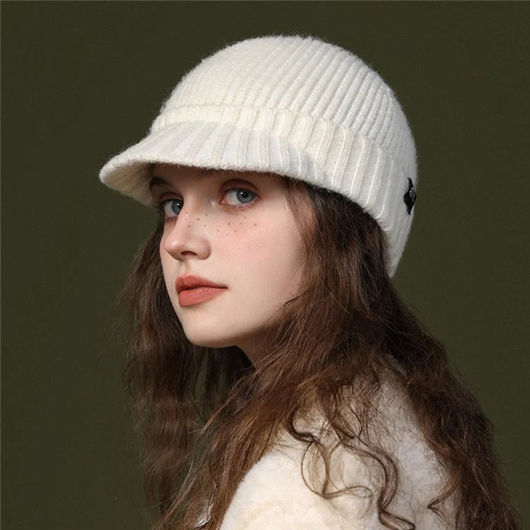 GOLOVEJOY DMZ94 Women Winter Short Brim Warm Cap Windproof Knitted Duckbill Hat