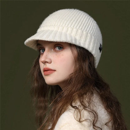 GOLOVEJOY DMZ94 Women Winter Short Brim Warm Cap Windproof Knitted Duckbill Hat