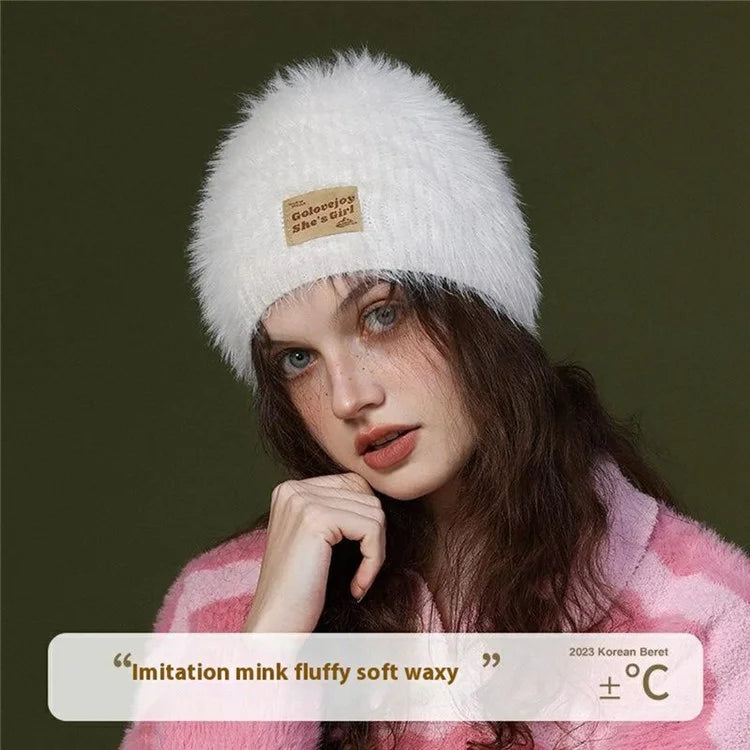 GOLOVEJOY DMZ97 Women's Faux Mink Fur Winter Knited Hat Windproof Warm Ear Protection Cap with High Elasity One Size