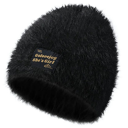 GOLOVEJOY DMZ97 Women's Faux Mink Fur Winter Knited Hat Windproof Warm Ear Protection Cap with High Elasity One Size