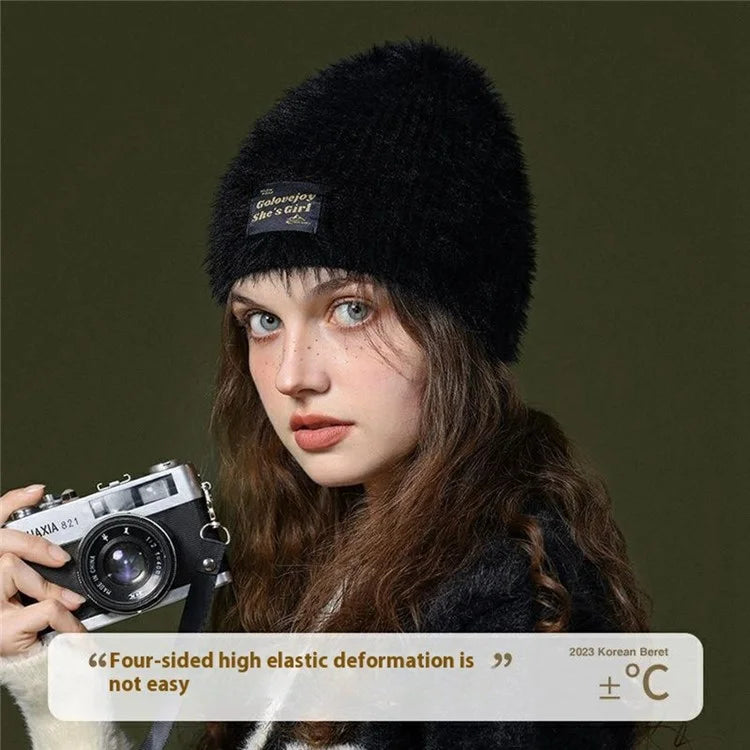 GOLOVEJOY DMZ97 Women's Faux Mink Fur Winter Knited Hat Windproof Warm Ear Protection Cap with High Elasity One Size