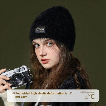 GOLOVEJOY DMZ97 Women's Faux Mink Fur Winter Knited Hat Windproof Warm Ear Protection Cap with High Elasity One Size