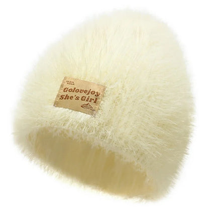 GOLOVEJOY DMZ97 Women's Faux Mink Fur Winter Knited Hat Windproof Warm Ear Protection Cap with High Elasity One Size