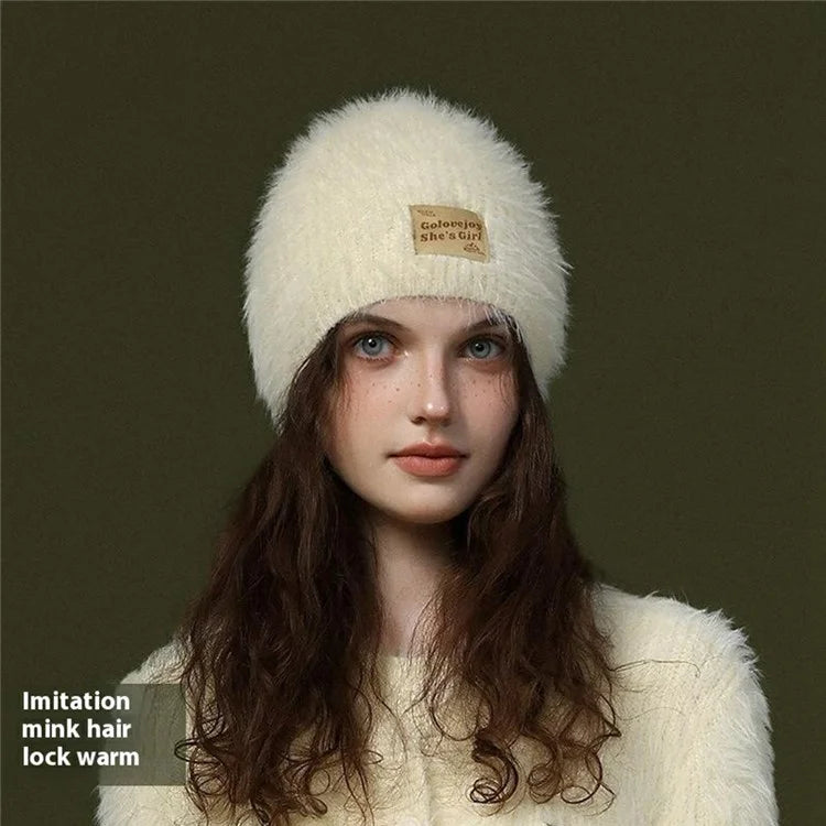 GOLOVEJOY DMZ97 Women's Faux Mink Fur Winter Knited Hat Windproof Warm Ear Protection Cap with High Elasity One Size