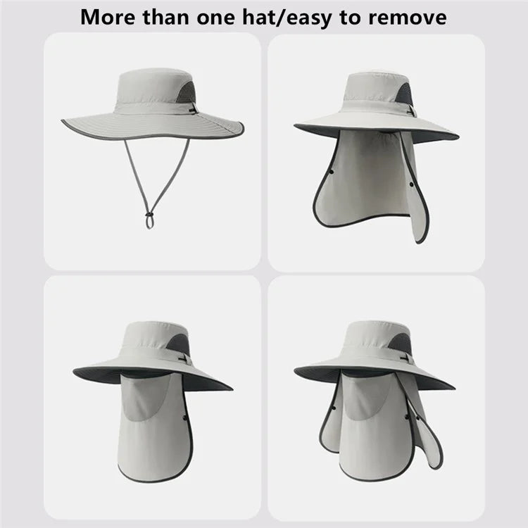 XMZ273 55-60CM UV Protection Nylon Fishing Hat Cap with Detachable Face Cover