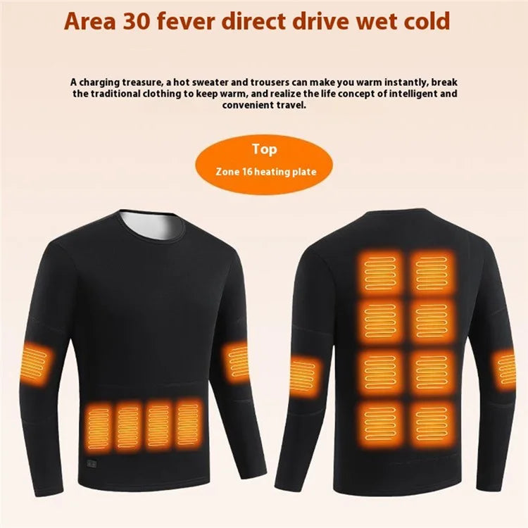 1805-30 Winter 30 Heating Zones Thermal Underwear Electric Heating Cold-Proof Underwear Suit (Without Power Bank)