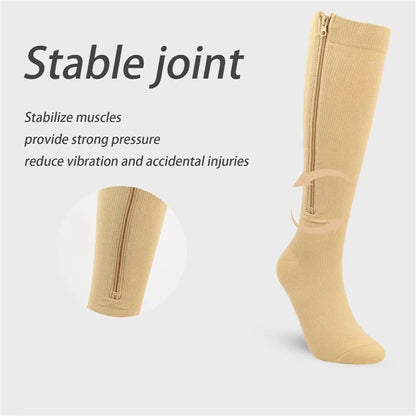 A5115 1 Pair Sports Zipper Compression Socks Calf High Tube Compression Stockings