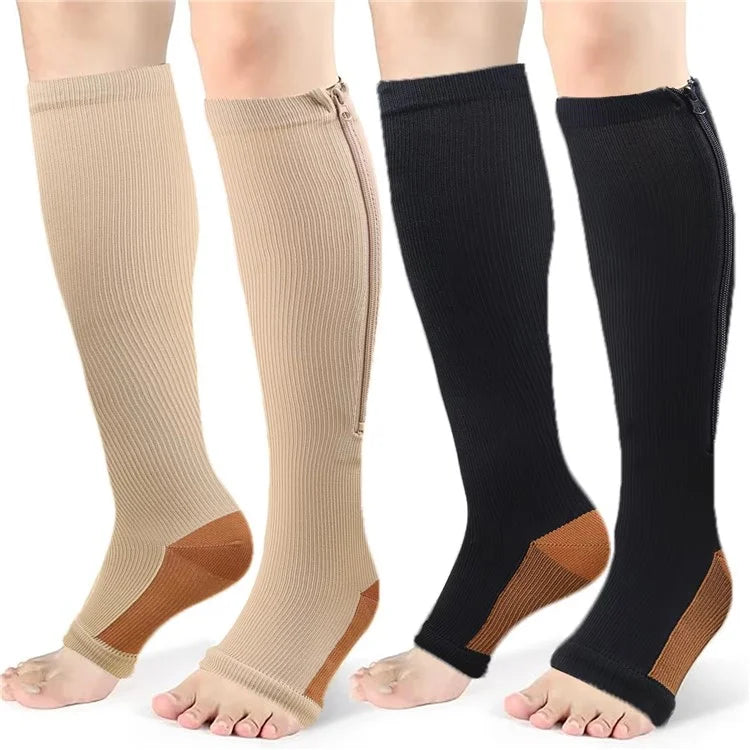 A5109 1 Pair Sports Zipper Compression Socks Calf High Tube Compression Stockings