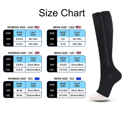 A5109 1 Pair Sports Zipper Compression Socks Calf High Tube Compression Stockings