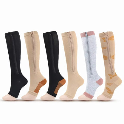 A5109 1 Pair Sports Zipper Compression Socks Calf High Tube Compression Stockings