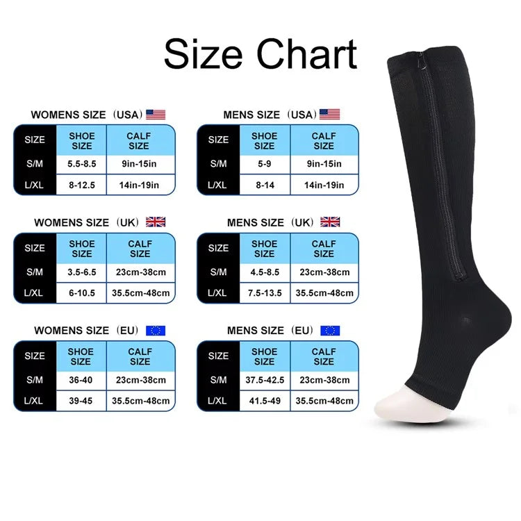 A5109 1 Pair Sports Zipper Compression Socks Calf High Tube Compression Stockings