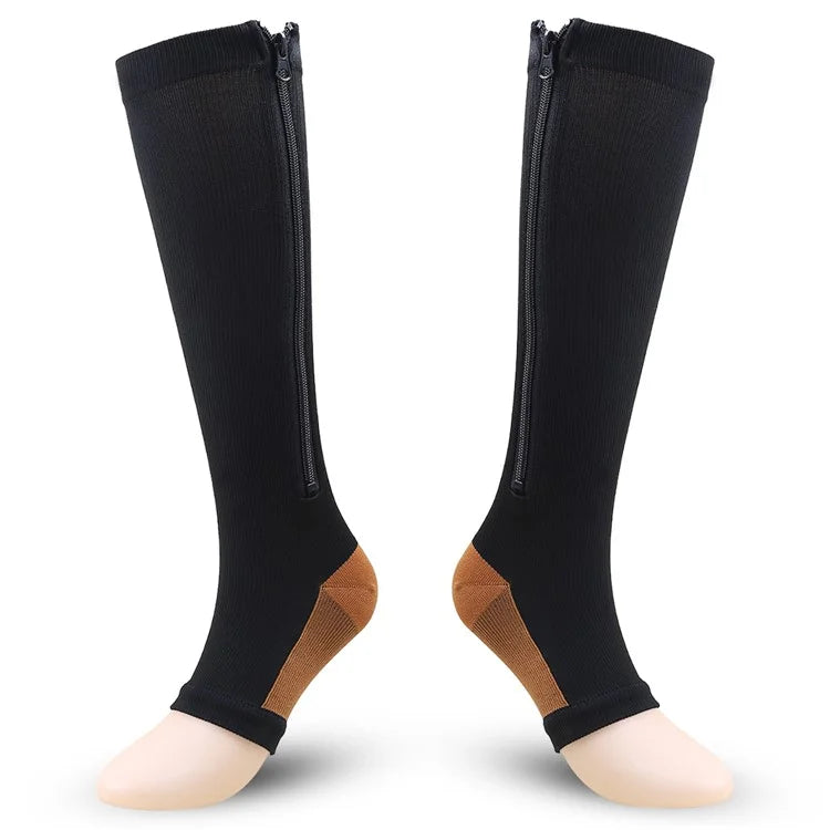 A5109 1 Pair Sports Zipper Compression Socks Calf High Tube Compression Stockings