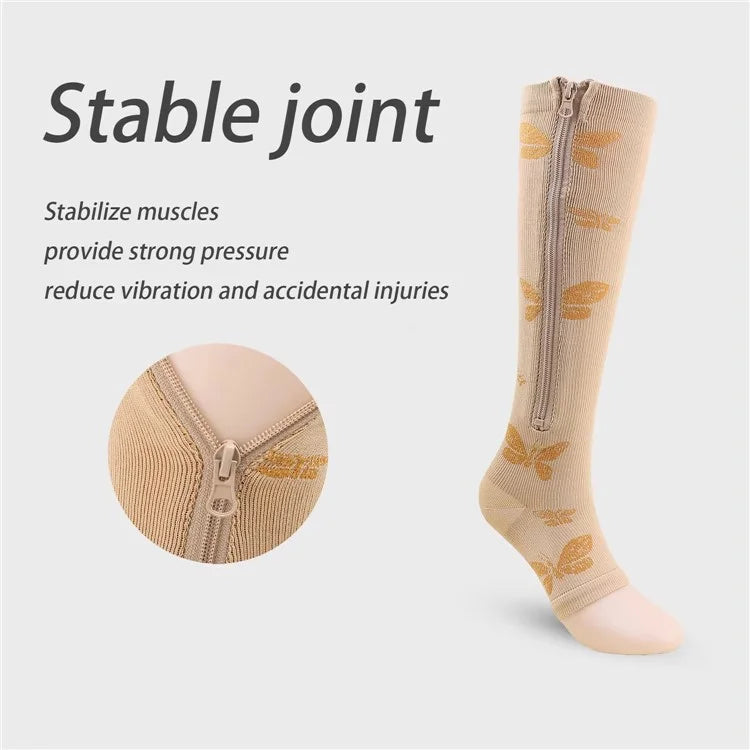 A5109 1 Pair Sports Zipper Compression Socks Calf High Tube Compression Stockings