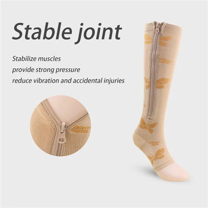 A5109 1 Pair Sports Zipper Compression Socks Calf High Tube Compression Stockings