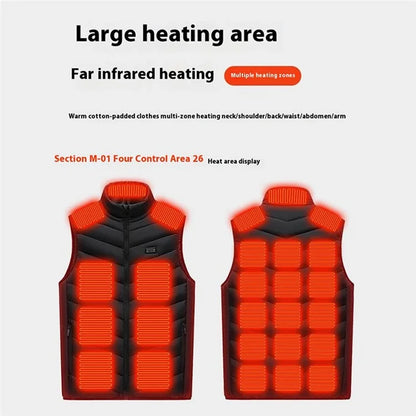 M01 Winter 26 Heating Zones Warm Jacket Outdoor 3-Gear Electric Heated Zipper Vest (Without Power Bank)