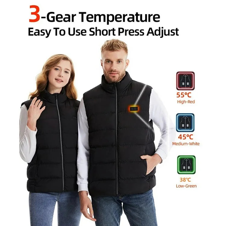M01 Winter 26 Heating Zones Warm Jacket Outdoor 3-Gear Electric Heated Zipper Vest (Without Power Bank)