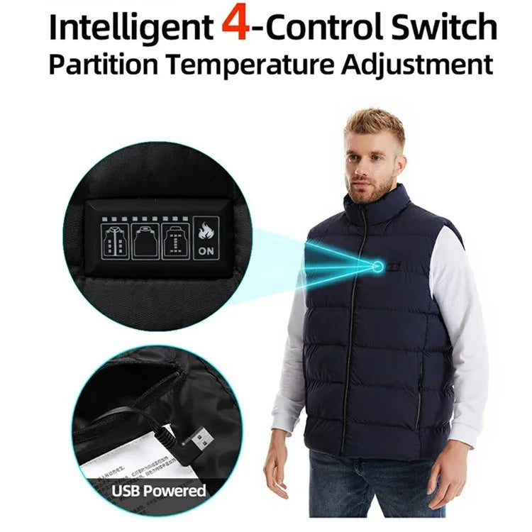M01 Winter 26 Heating Zones Warm Jacket Outdoor 3-Gear Electric Heated Zipper Vest (Without Power Bank)
