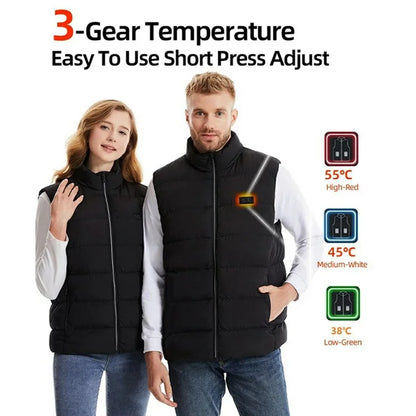 M01 Winter 26 Heating Zones Warm Jacket Outdoor 3-Gear Electric Heated Zipper Vest (Without Power Bank)
