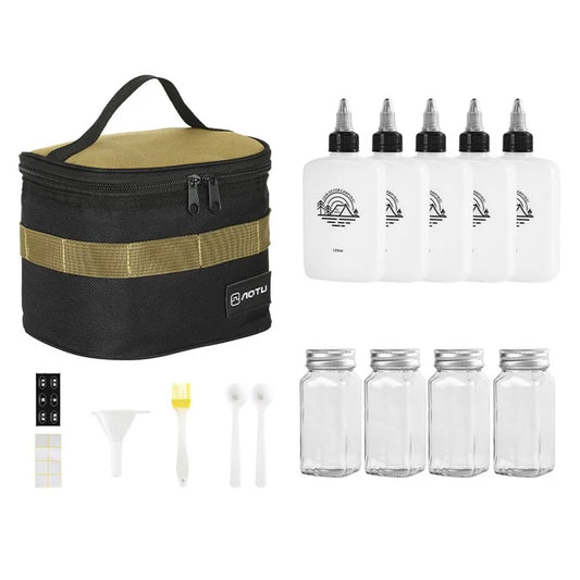 AOTU 16Pcs / Set Camping Oil Bottles Spice Containers Brush Kit with Storage Bag (BPA-Free, No FDA)
